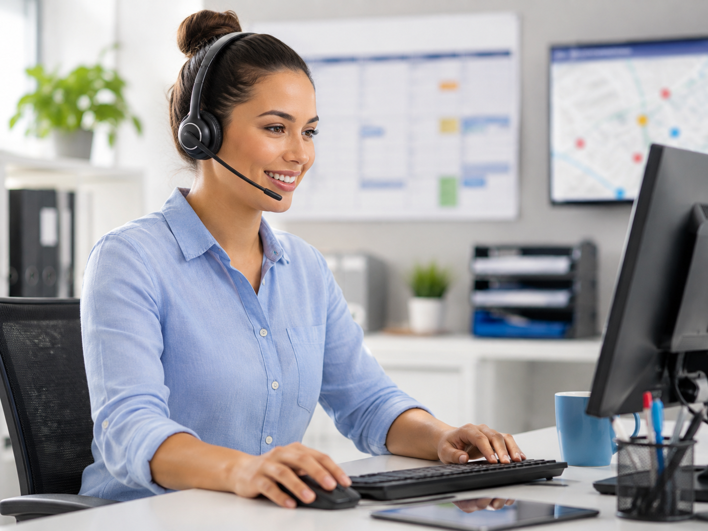 Customer service coordinator handling HVAC service requests